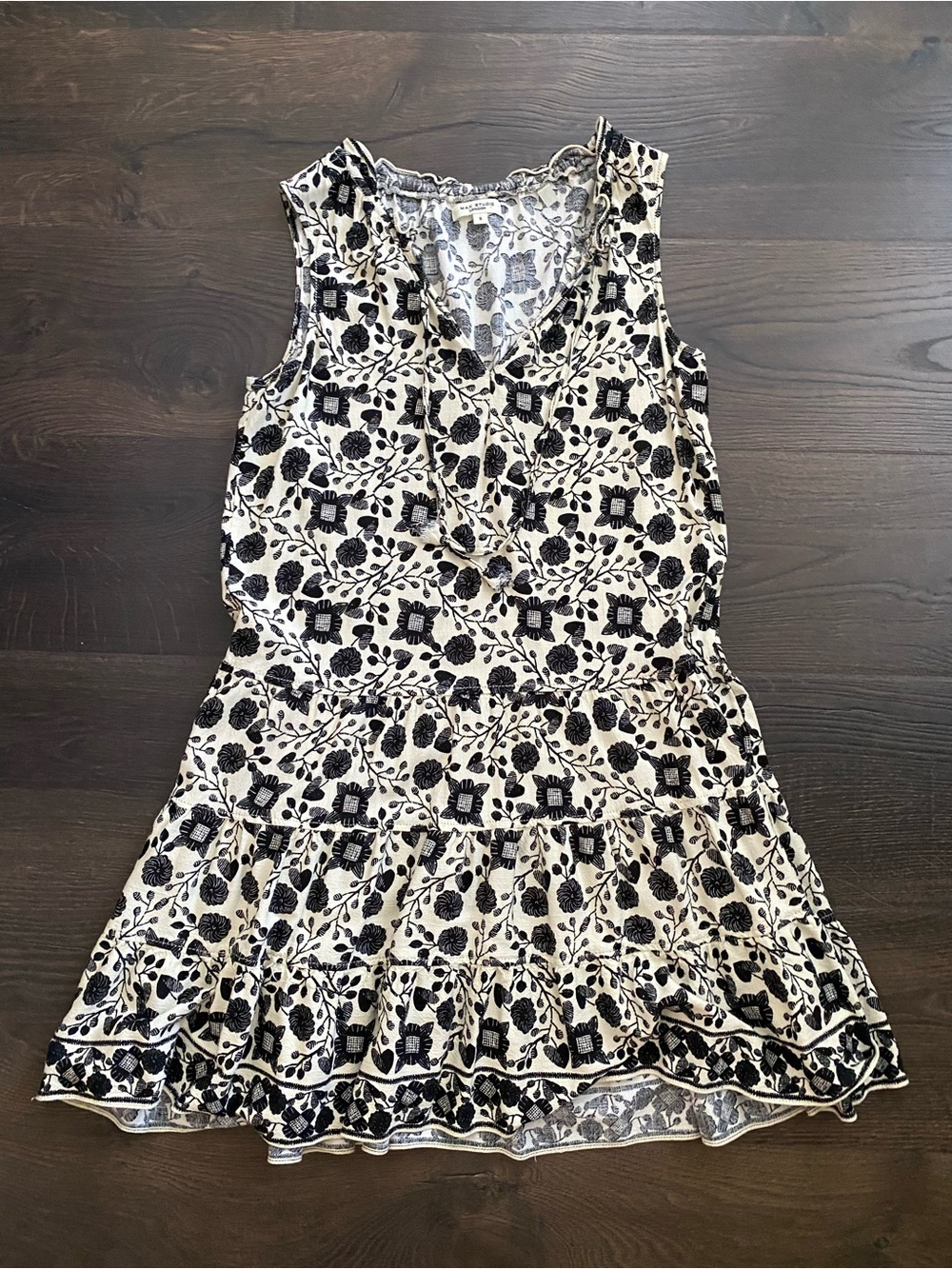 Max Studio London sleeveless black and cream floral print tiered dress Size S